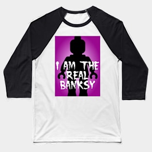 Black Minifig with "I am the Real Banksy" slogan, Customize My Minifig Baseball T-Shirt